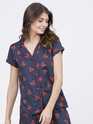Navy Blue/Red Printed Sleep Shirt